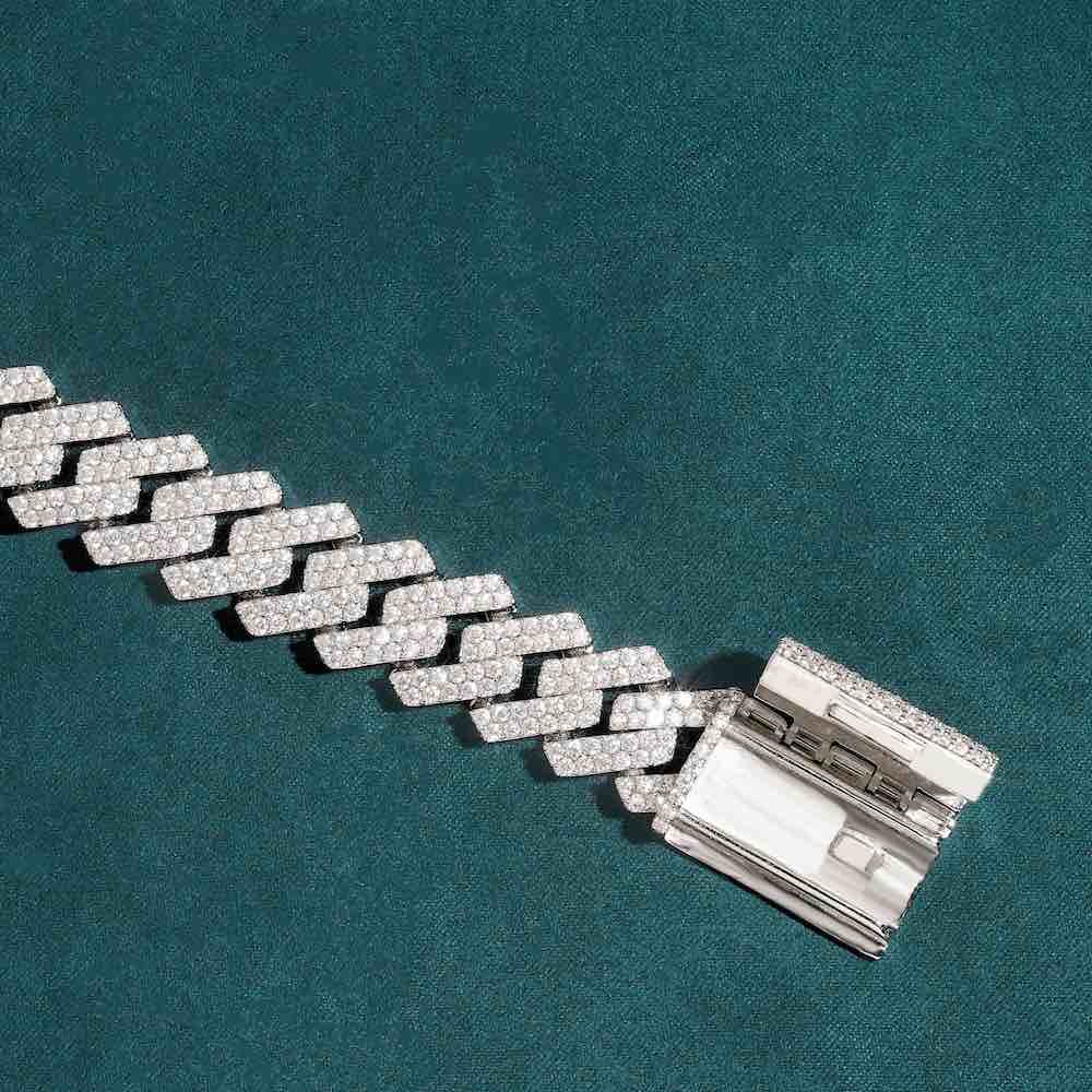 15MM Moissanite 2 Row Cuban Link Bracelet Velvet clasp