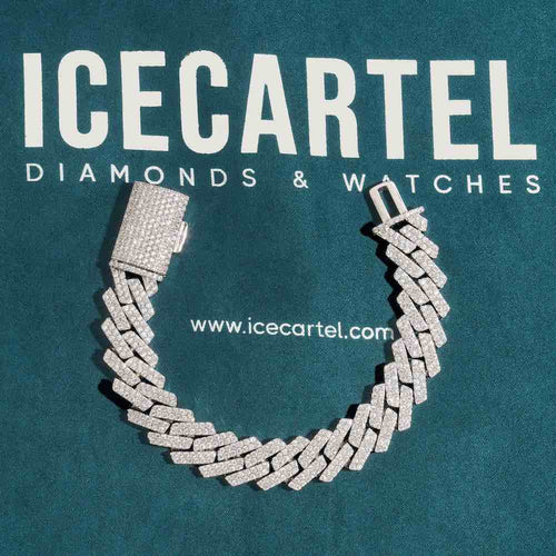 15MM Moissanite 2 Row Cuban Link Bracelet Velvet