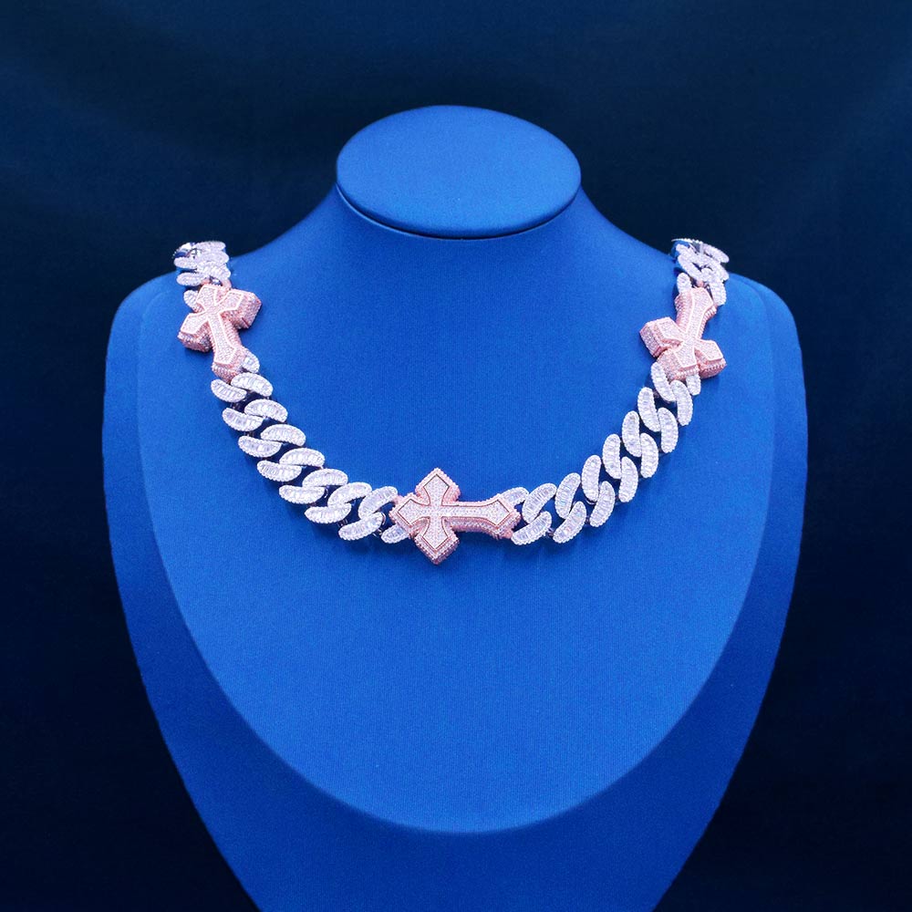 15mm moissanite baguette cross custom moissanite cuban link chain 1