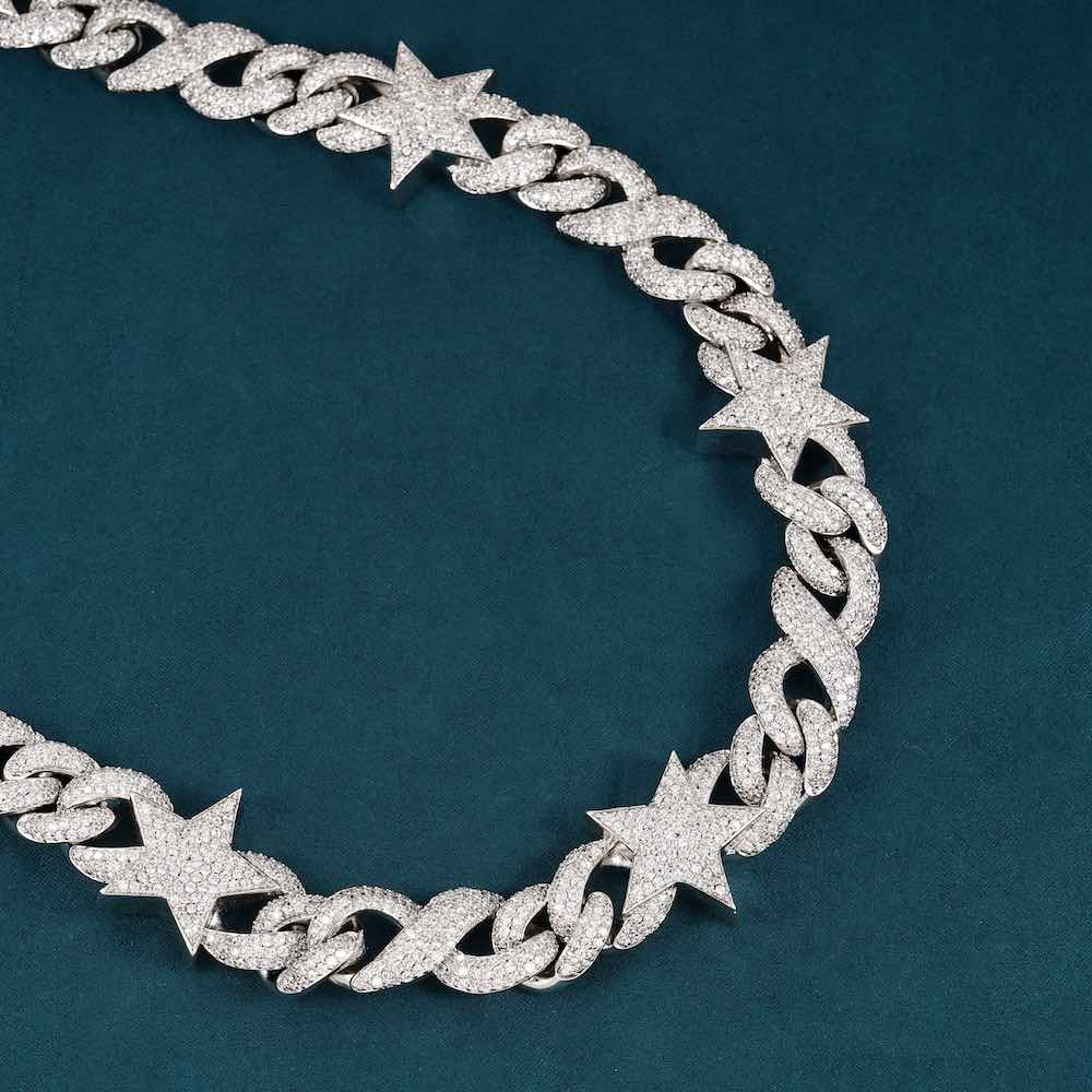 15MM Moissanite Infinity Link Star Chain detailed