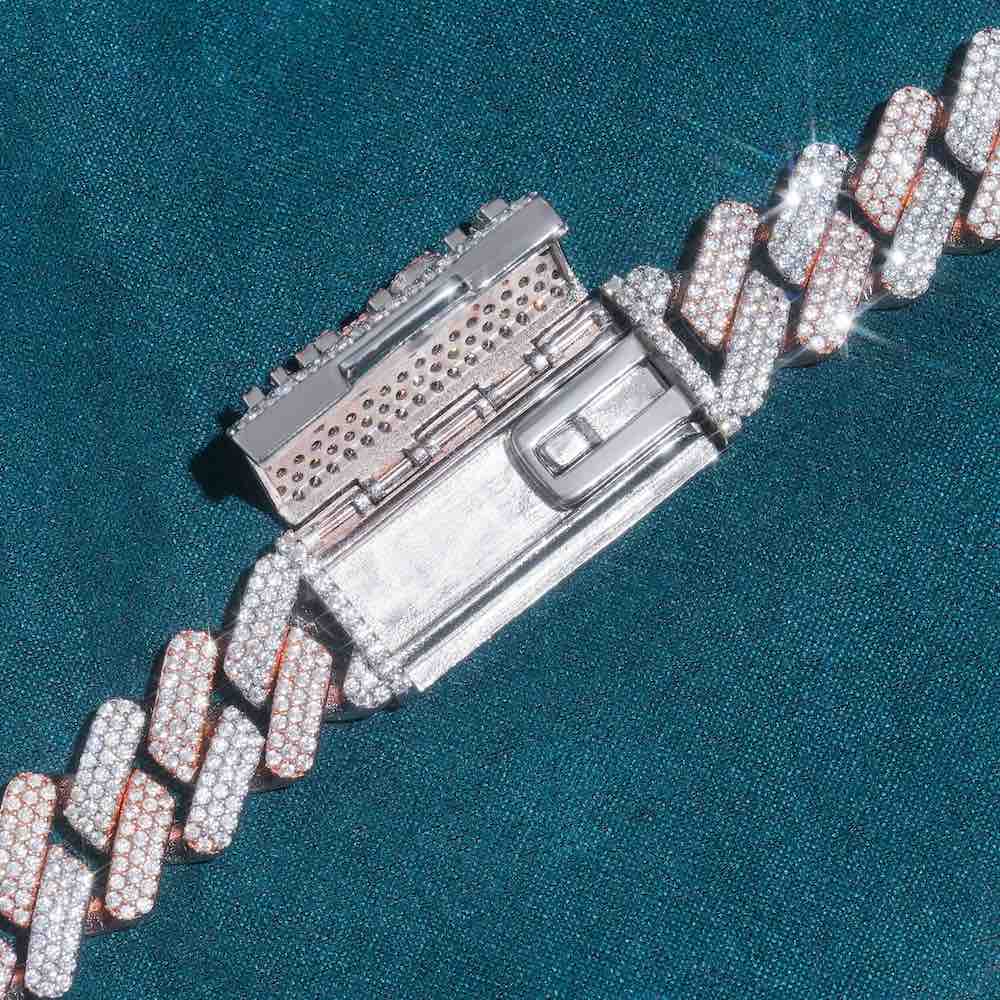 15MM two tone iced out diamond chain clasp open