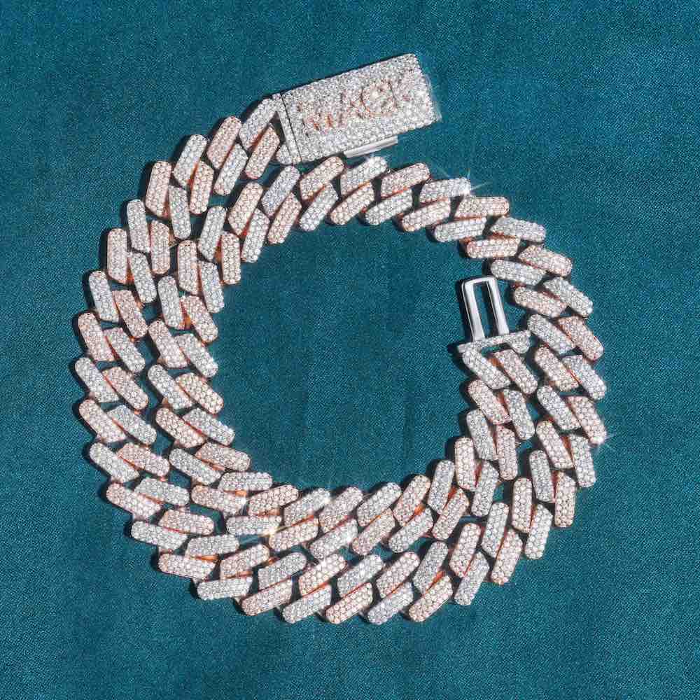 15MM two tone iced out diamond chain clean