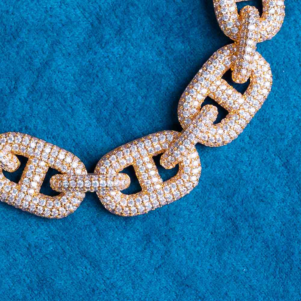 16MM Moissanite Mariner Link Bracelet 14k gold diamond close