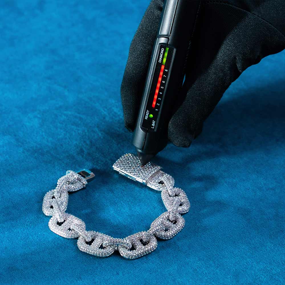 16MM Moissanite Mariner Link Bracelet 14k gold diamond tester