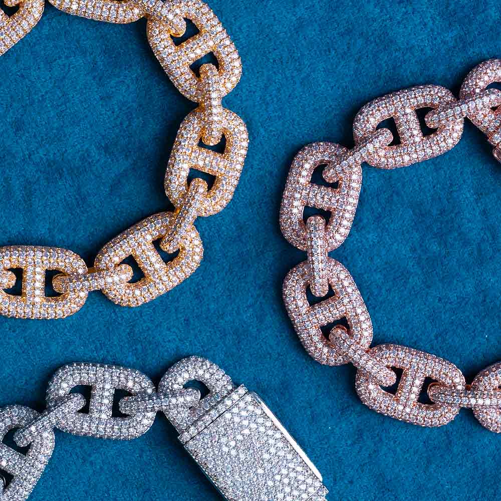 16MM Moissanite Mariner Link Bracelet 14k rose white yellow gold