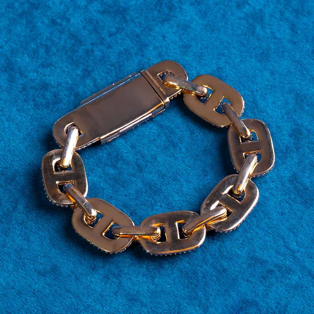 16MM Moissanite Mariner Link Bracelet 14k yellow gold solid back