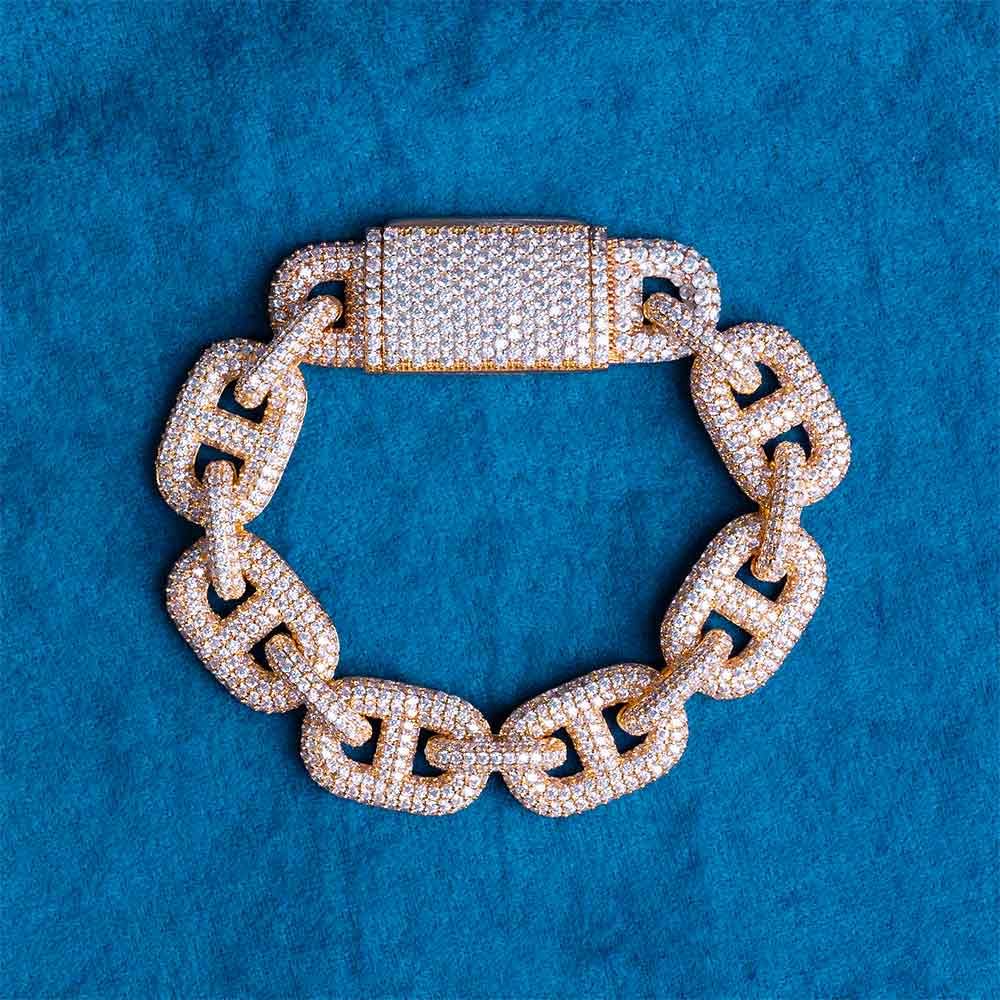 16MM Moissanite Mariner Link Bracelet 14k yellow gold