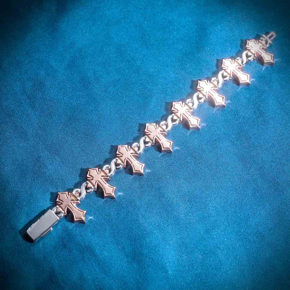 16MM Iced Out Cross Bracelet 14K Two Tone back