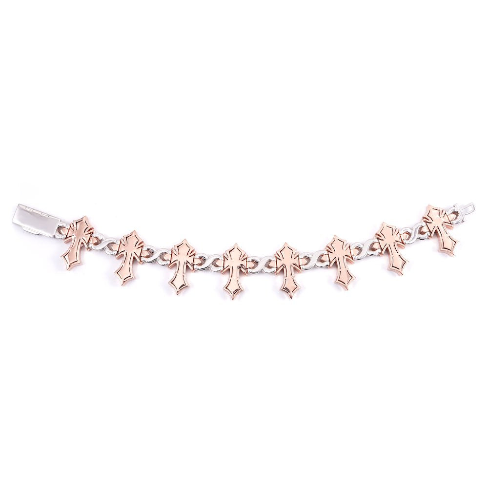 16MM Iced Out Cross Bracelet 14K Two Tone white back