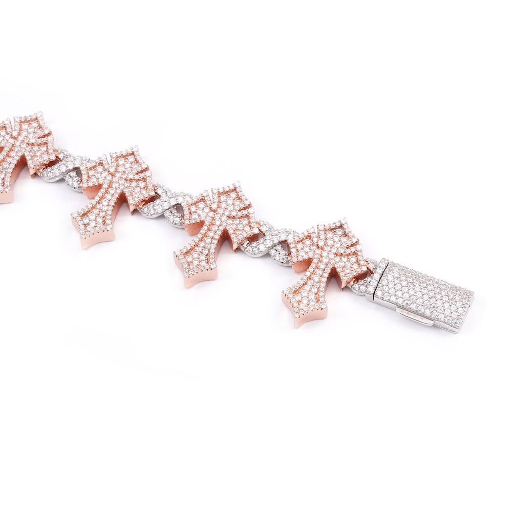 16MM Iced Out Cross Bracelet 14K Two Tone white clasp