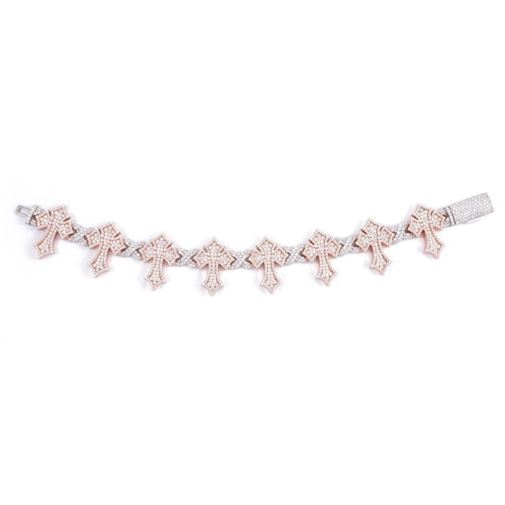 16MM Iced Out Cross Bracelet 14K Two Tone white full