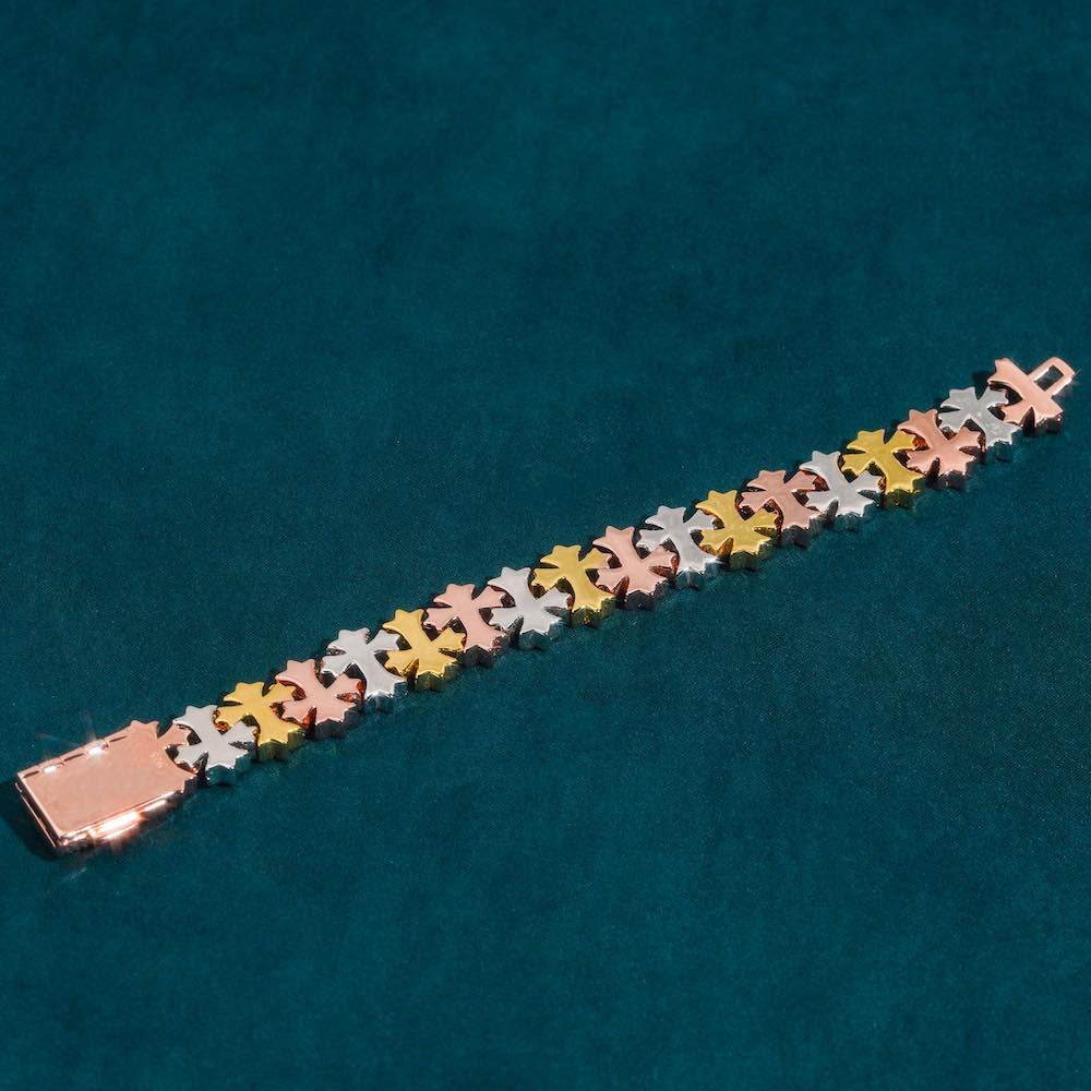 16MM cross link moissanite bracelet three tone back