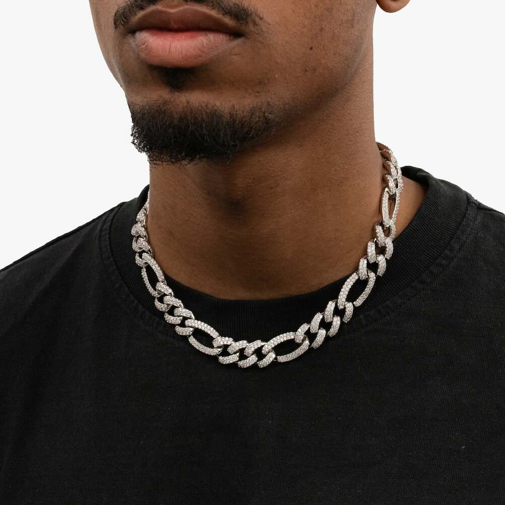 16mm iced out figaro chain 14k gold model