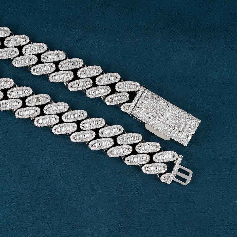 16MM Moissanite Baguette Cuban Link Chain clasp