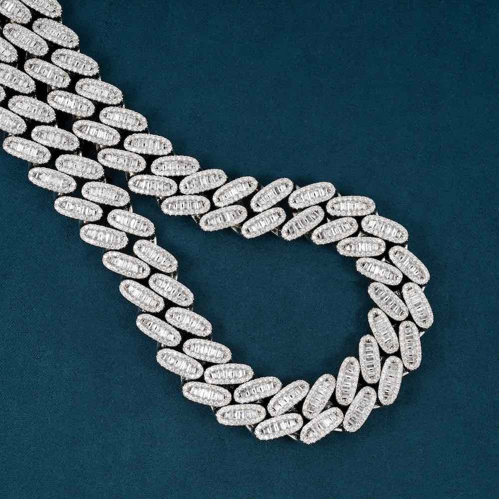 16MM Moissanite Baguette Cuban Link Chain detailed