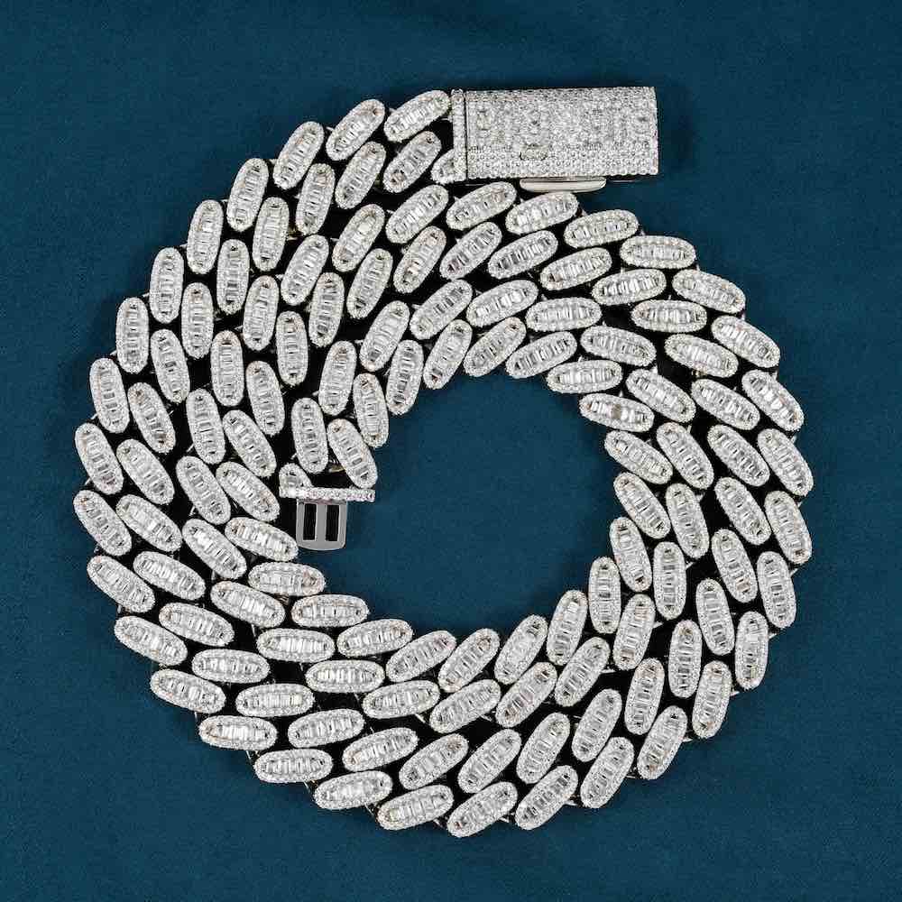 16MM Moissanite Baguette Cuban Link Chain Front