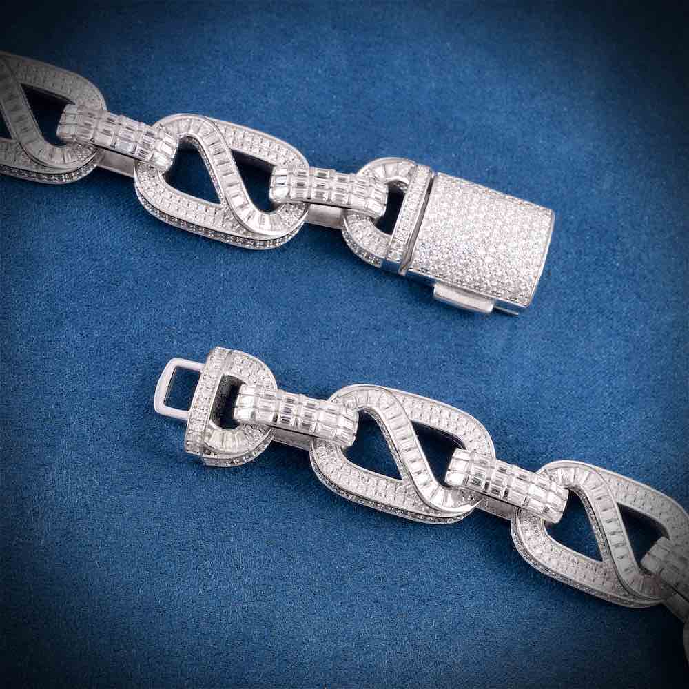 18.5MM Iced Out Baguette Mariner Link Chain 14K Gold Clasp