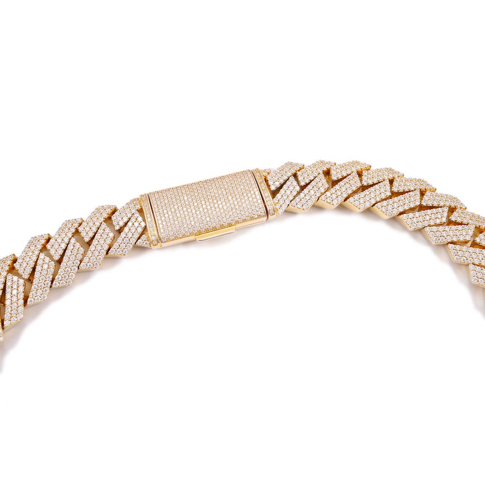 18MM 3-Row Diamond Cuban Chain 14K Solid Yellow Gold Clasp