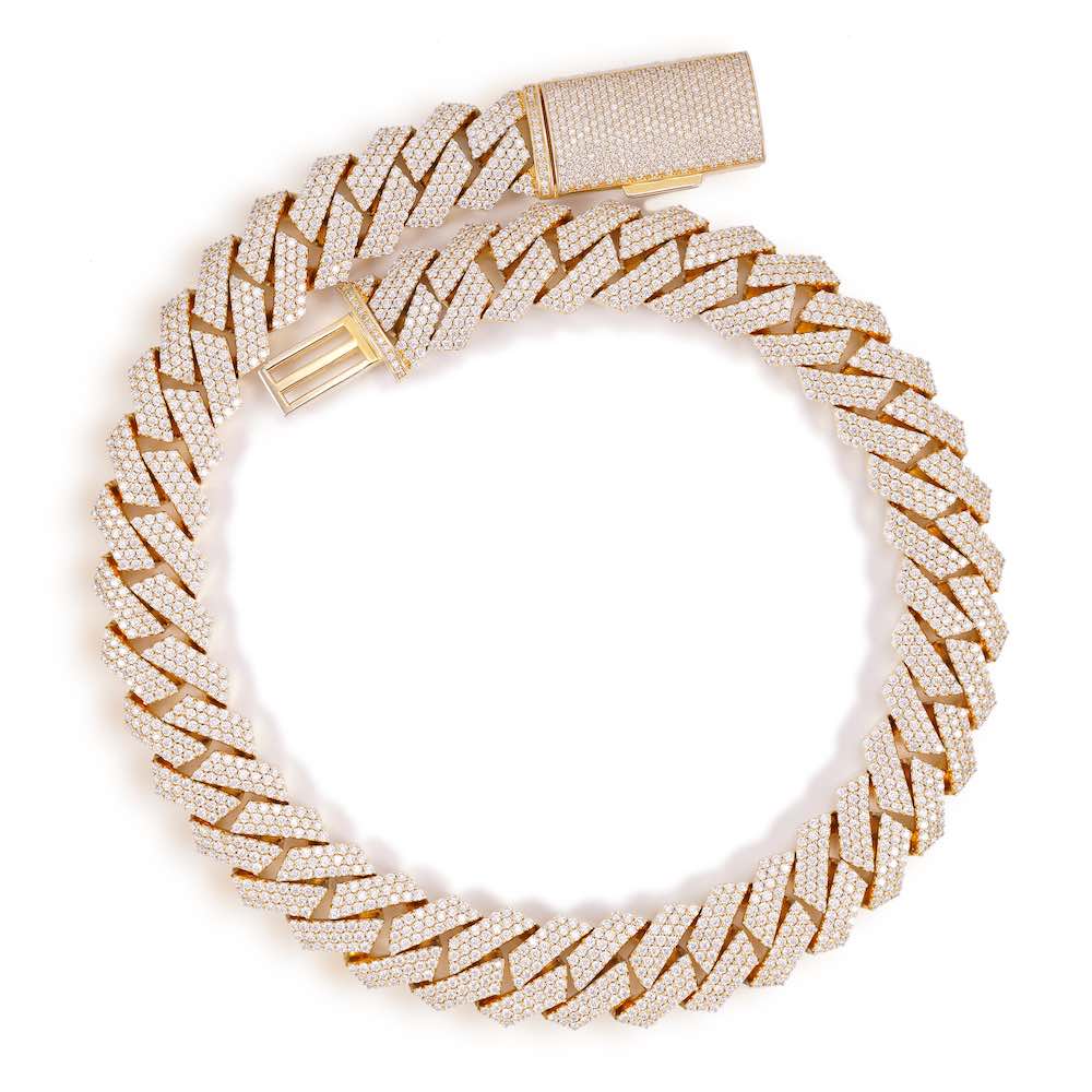 18MM 3-Row Diamond Cuban Chain 14K Solid Yellow Gold First