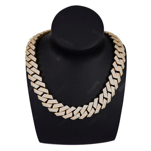 18MM 3-Row Diamond Cuban Chain 14K Solid Yellow Gold neck