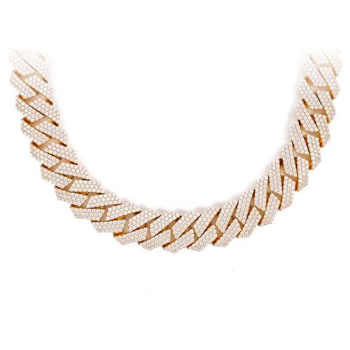18MM 3-Row Diamond Cuban Chain 14K Solid yellow Gold