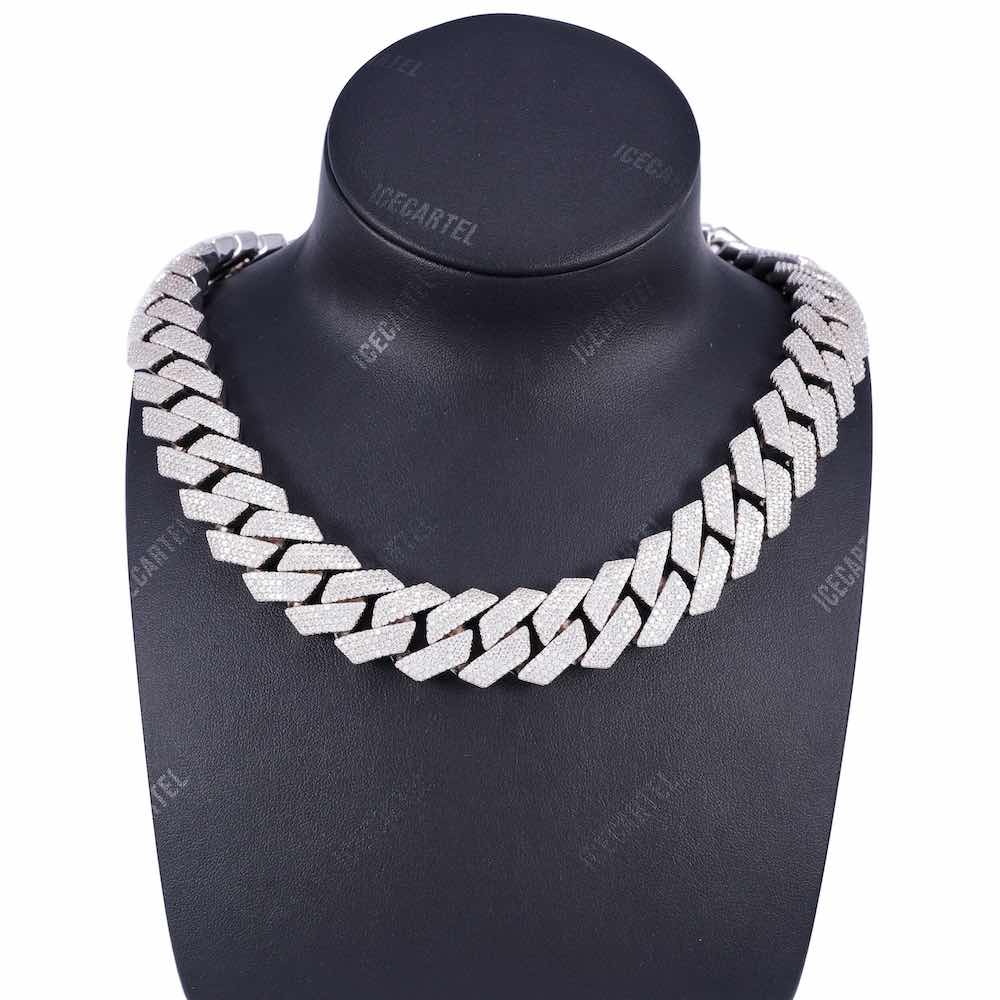 18MM 4-Row Diamond Cuban Chain 14K Solid Gold Neck