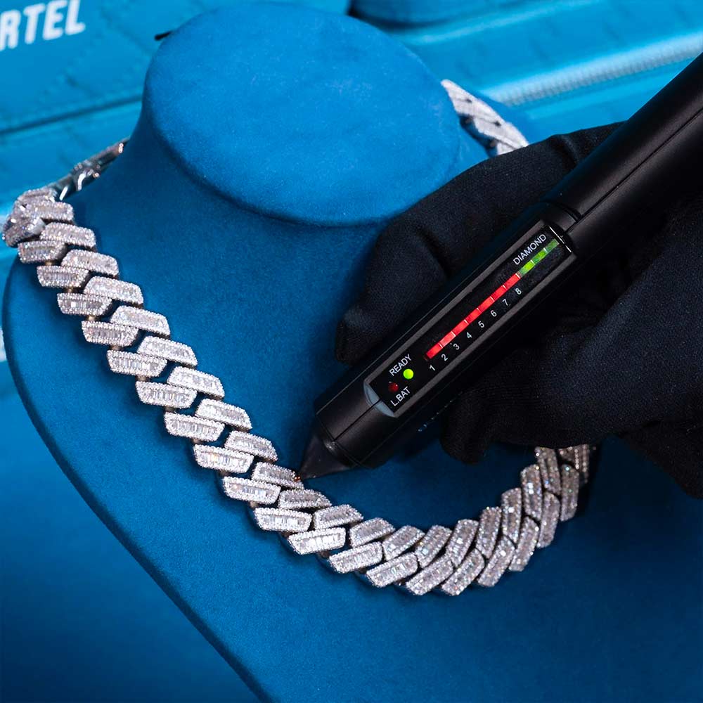18mm baguette moissanite cuban link chain diamond tester