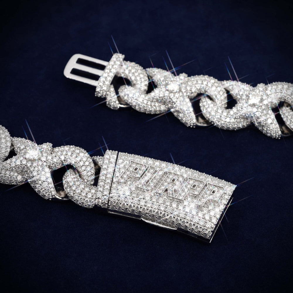 18mm custom moissanite smokepurpp infinity link chain 14k gold icecartel clasp