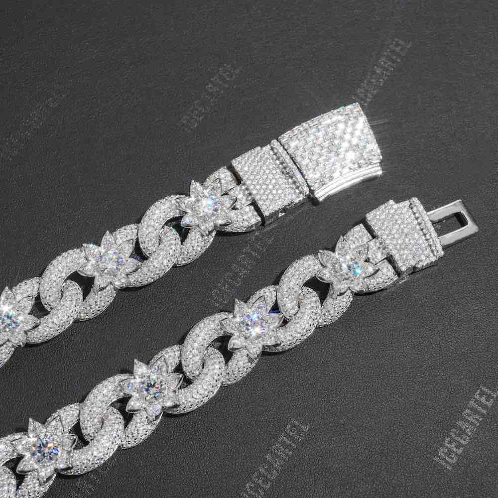 18MM iced out flower miami cuban link chain clasp