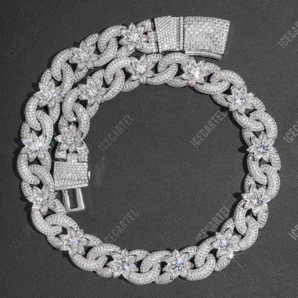 18MM iced out flower miami cuban link chain