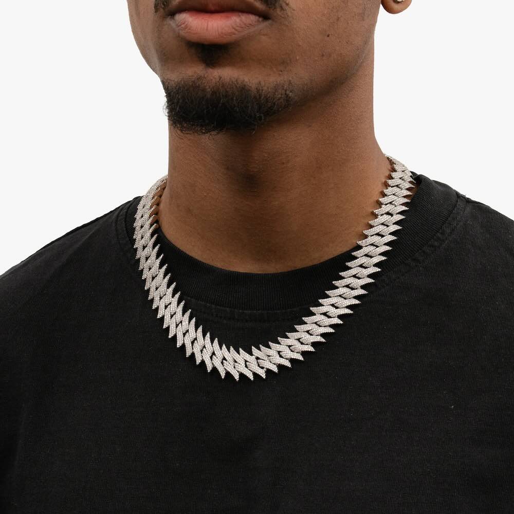 18mm iced out spiked cuban link chain 14k gold model