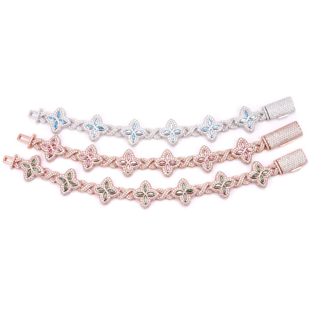 19MM Colored Moissanite 4 Leaf Clover Infinity Link Bracelet 3