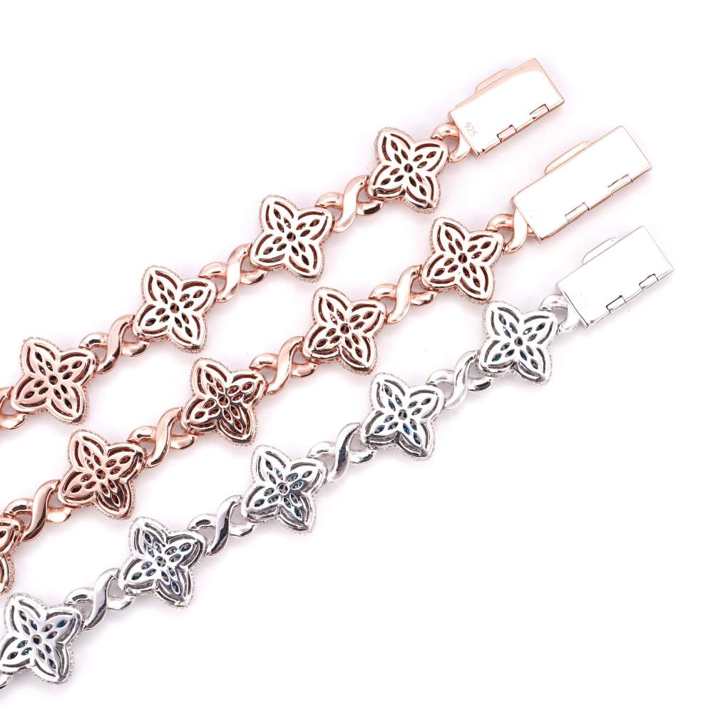 19MM Colored Moissanite 4 Leaf Clover Infinity Link Bracelet 6