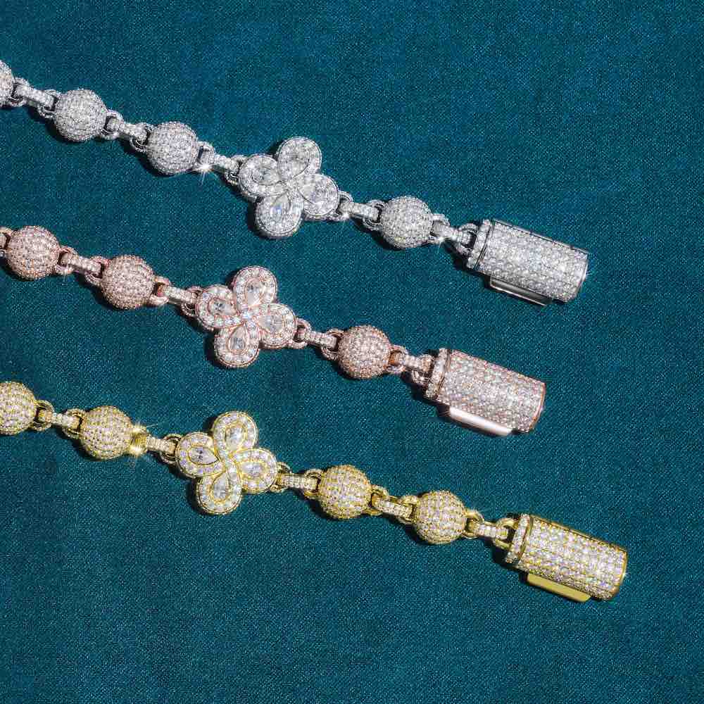 19MM Beads link leaf clover chain 14k detailed