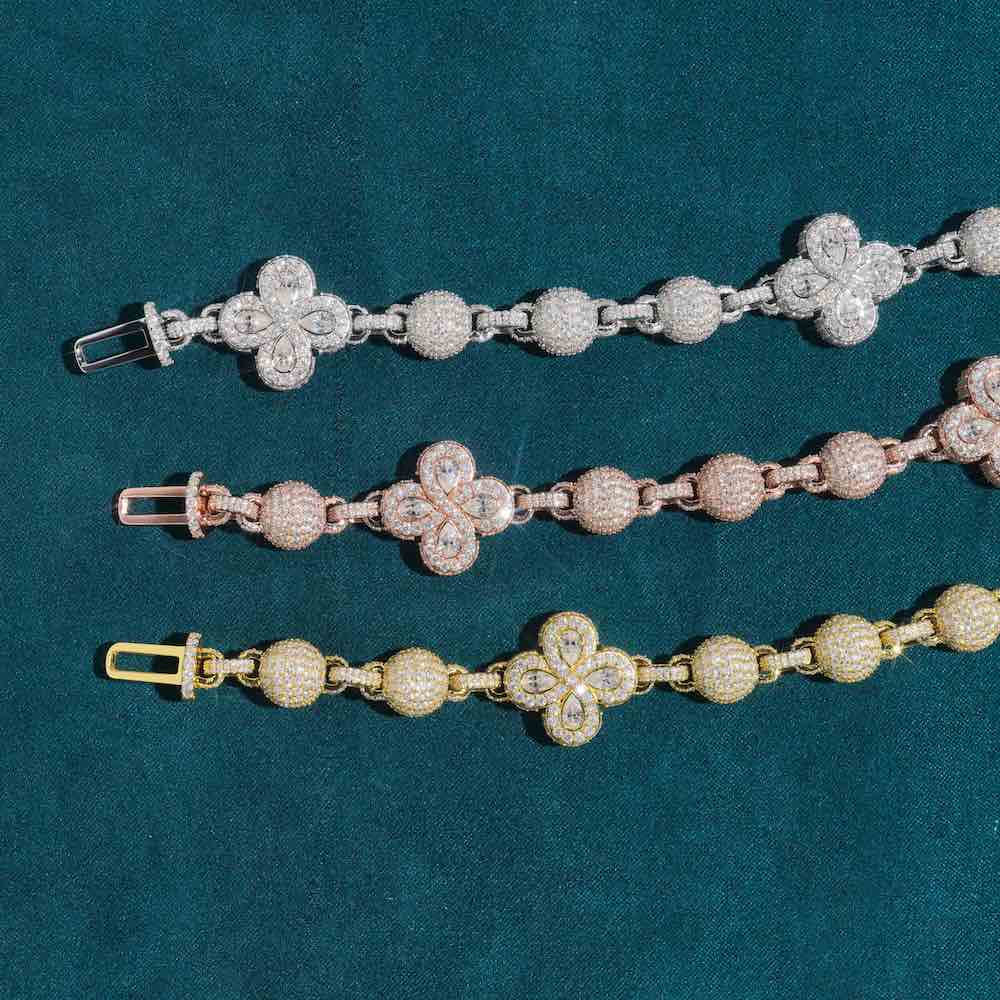 19MM Beads link leaf clover chain 14k detailed