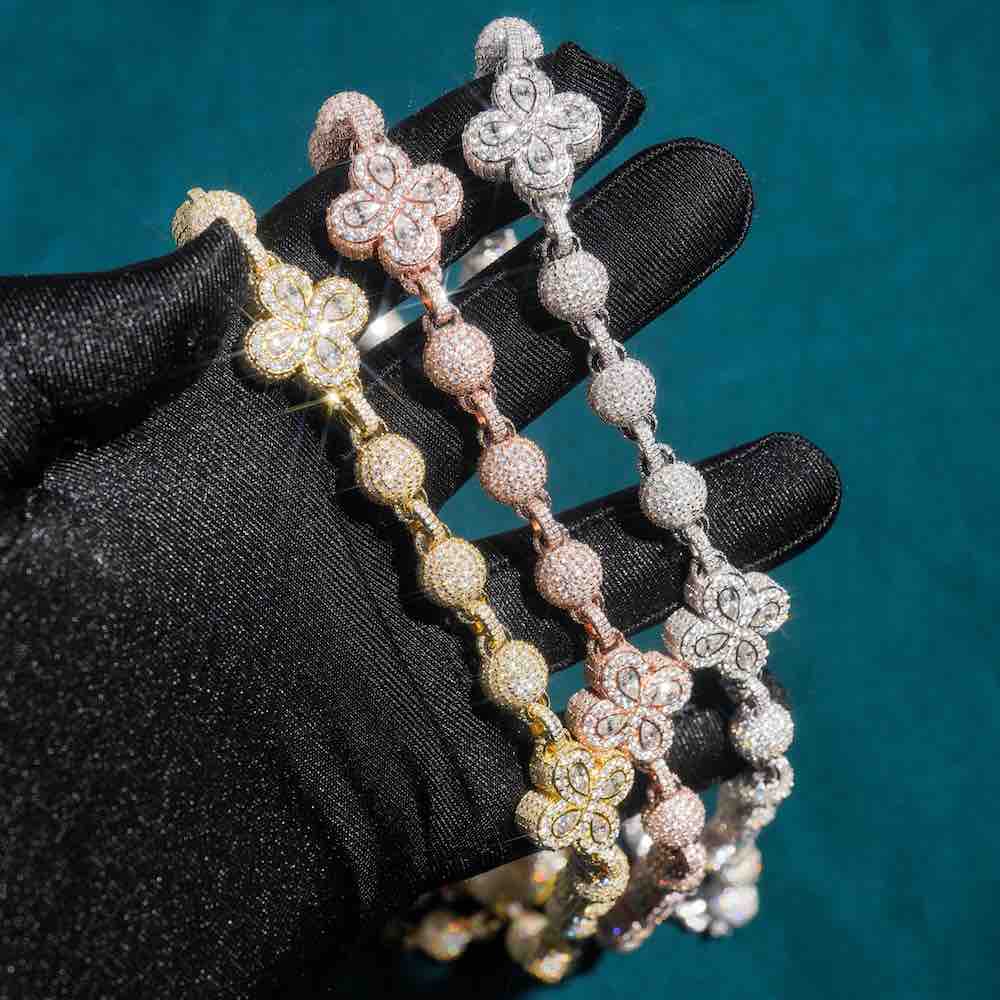 19MM Beads link leaf clover chain 14k hand