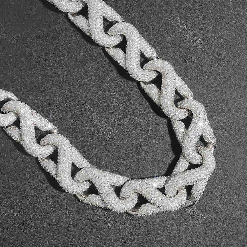 20MM iced out infinity paper clip chain closeup