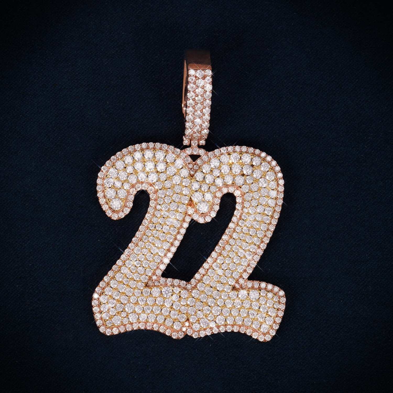 "22" Custom Moissanite Pendant 14K Gold 1