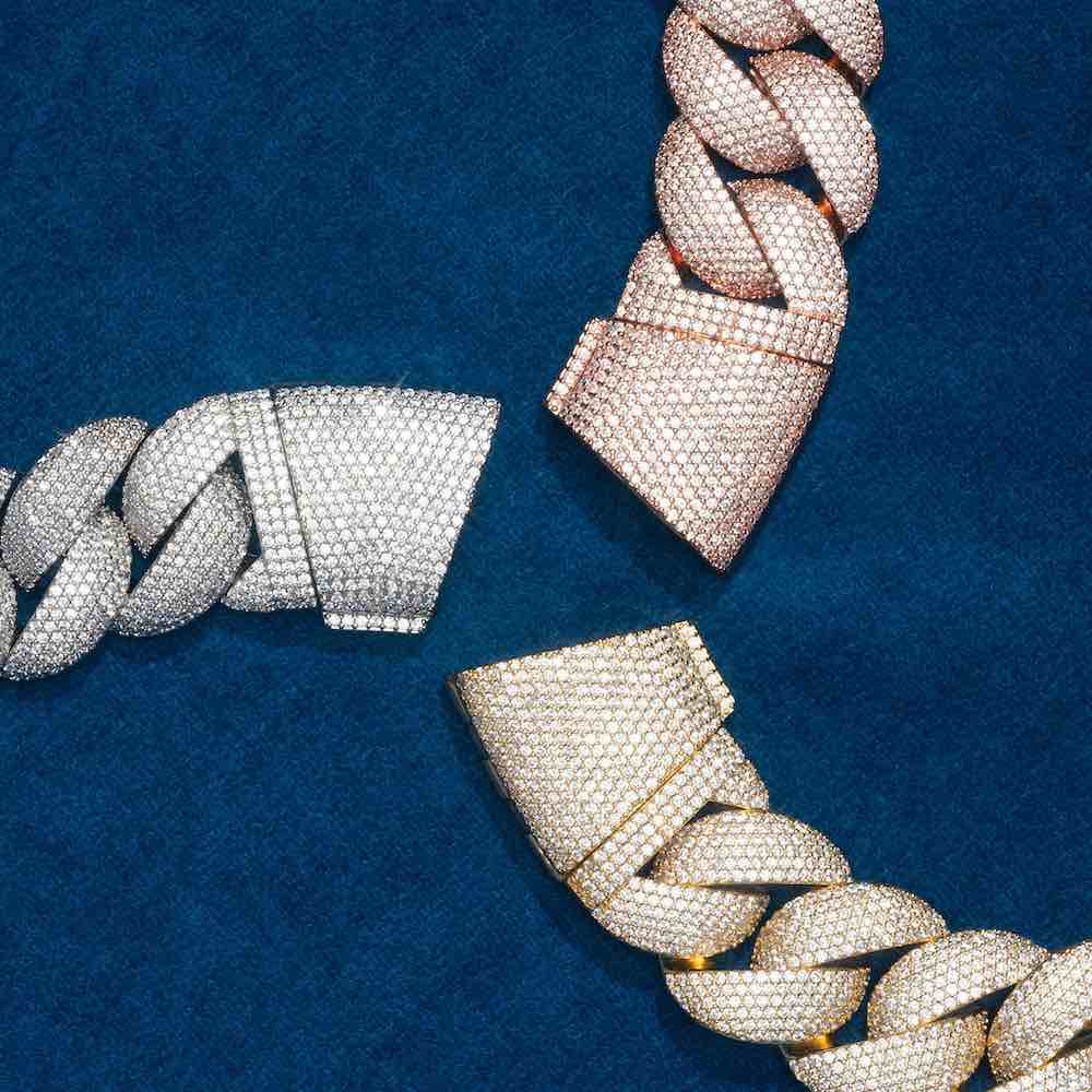 2mm moissanite miami cuban link chain 14k white yellow rose gold clasp