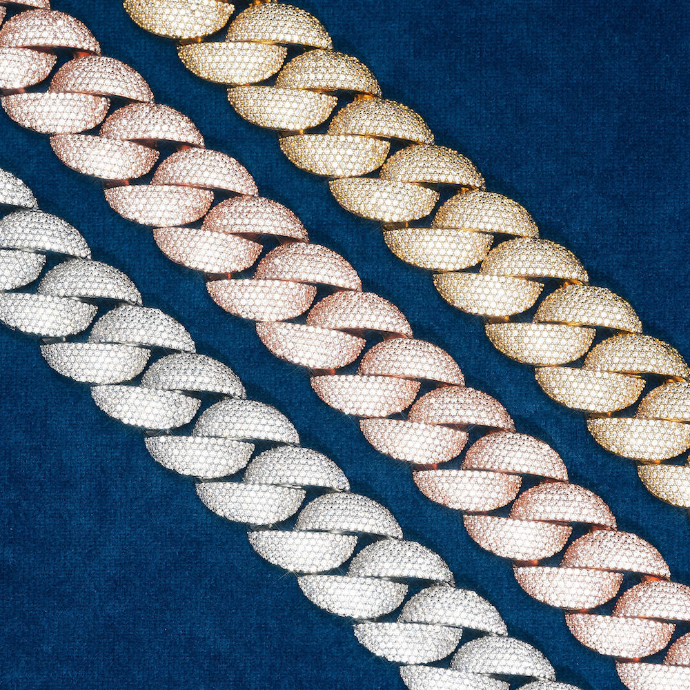 2mm moissanite miami cuban link chain 14k white yellow rose gold close up