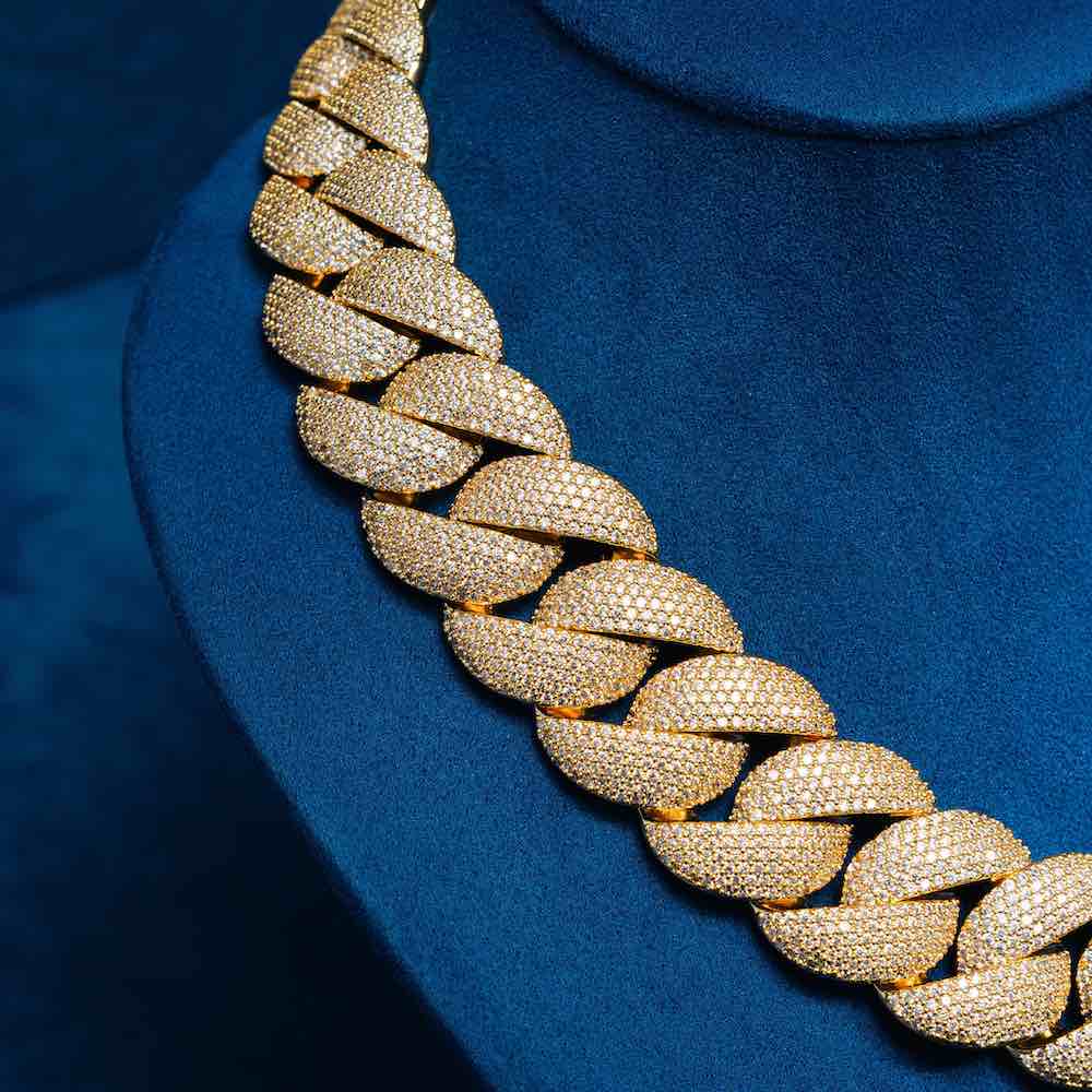 2mm moissanite miami cuban link chain 14k white yellow rose gold neck