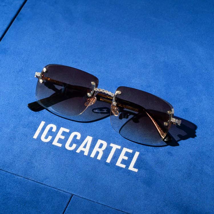 burgundy & black side mens moissanite diamond square sunglasses 14k white gold