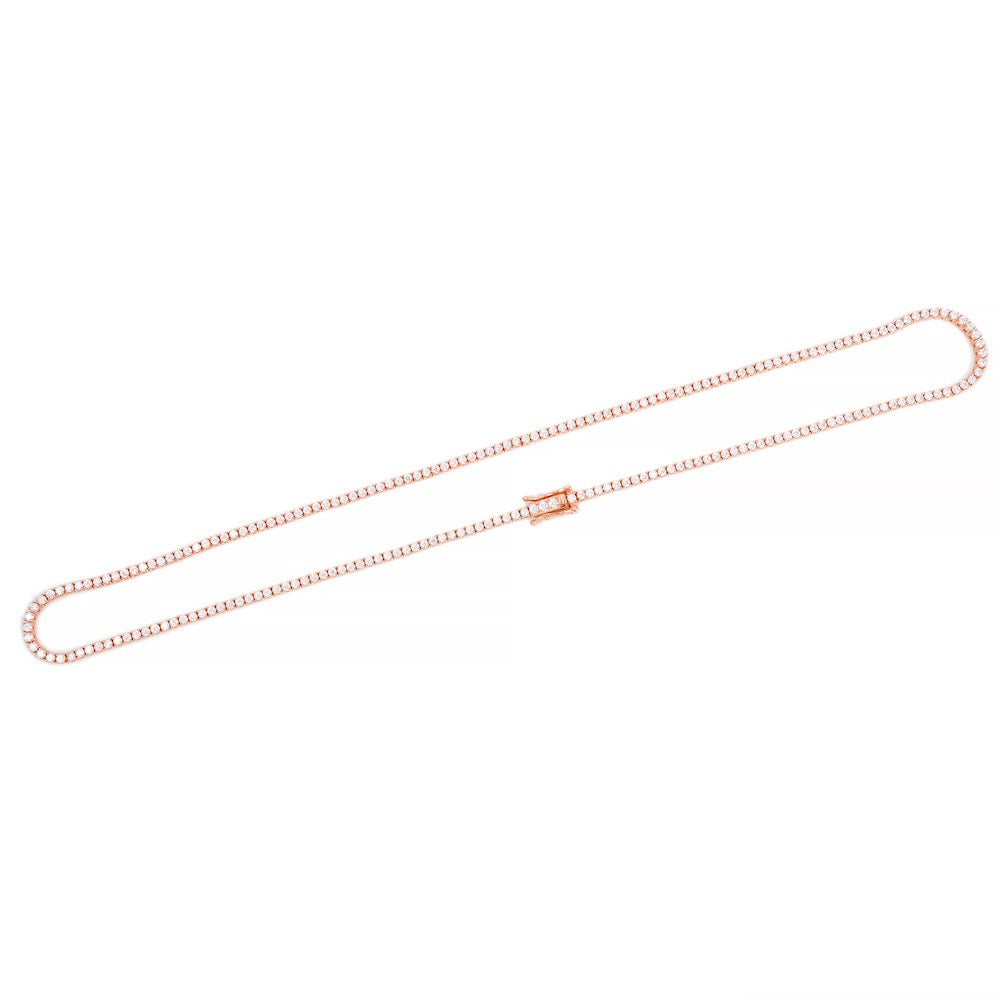 2MM Diamond Tennis Chain 14K Solid Rose Gold Full