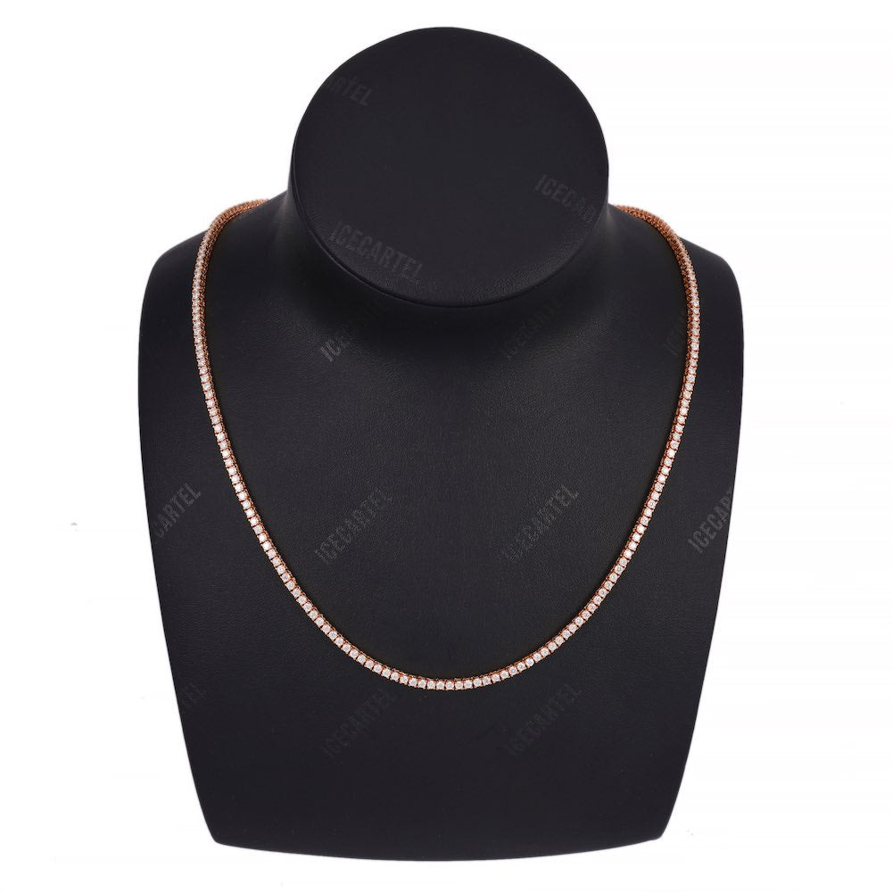 2MM Diamond Tennis Chain 14K Solid Rose Gold Neck