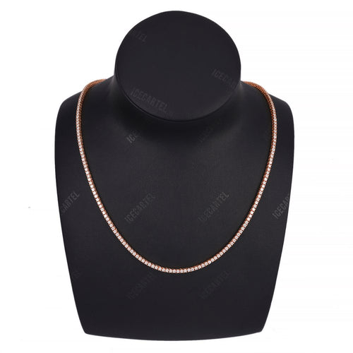 2MM Diamond Tennis Chain 14K Solid Rose Gold Neck