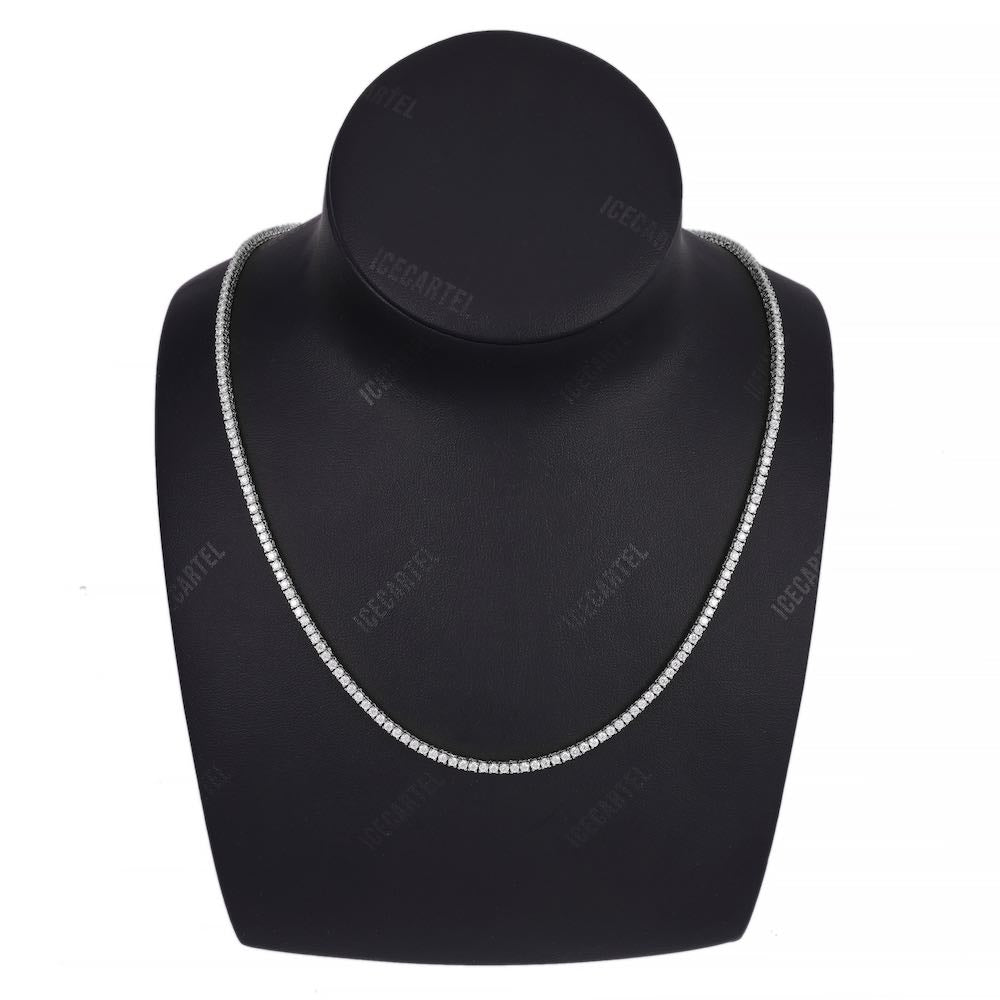 2MM Diamond Tennis Chain 14K Solid White Gold neck