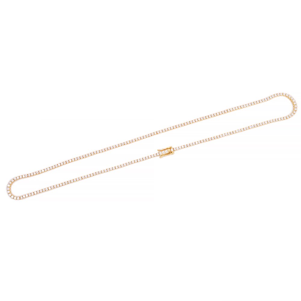 2MM Diamond Tennis Chain 14K Solid Yellow Gold Full