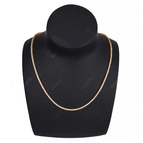 2MM Diamond Tennis Chain 14K Solid Yellow Gold Neck