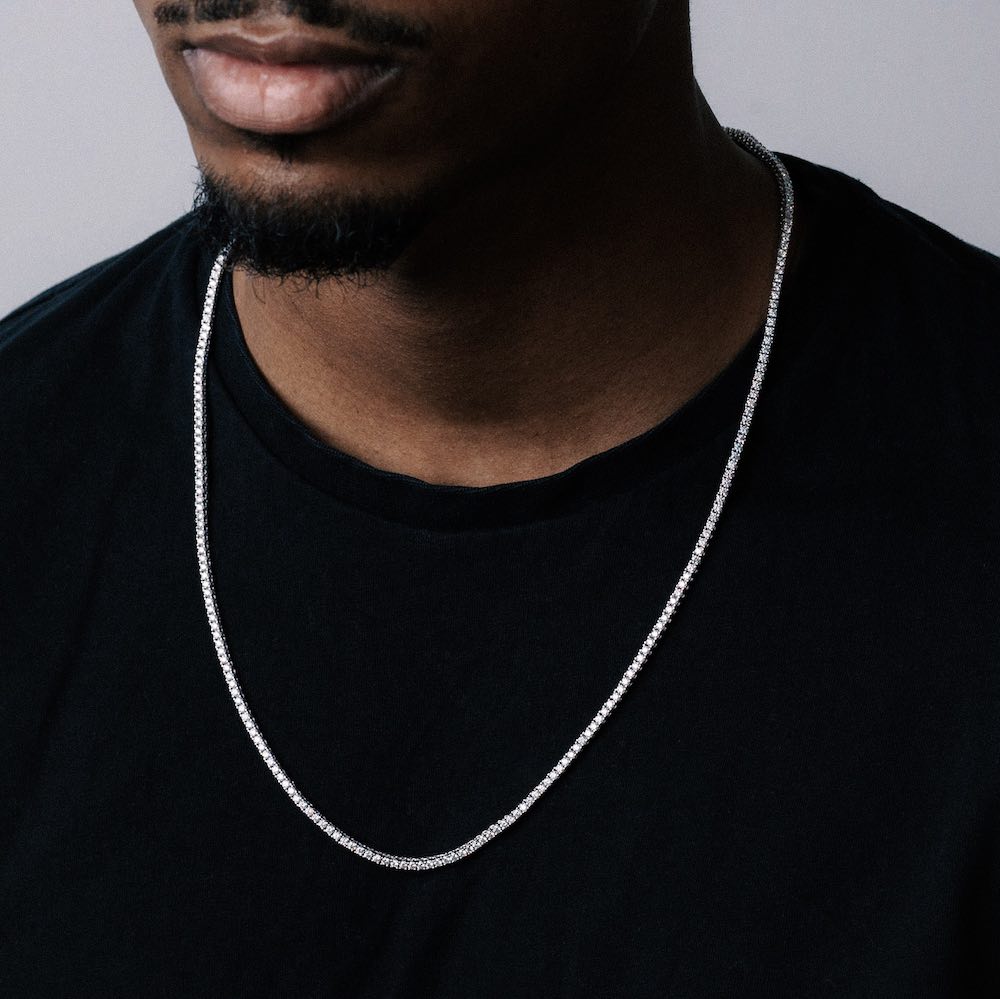 2mm moissanite tennis chain on neck
