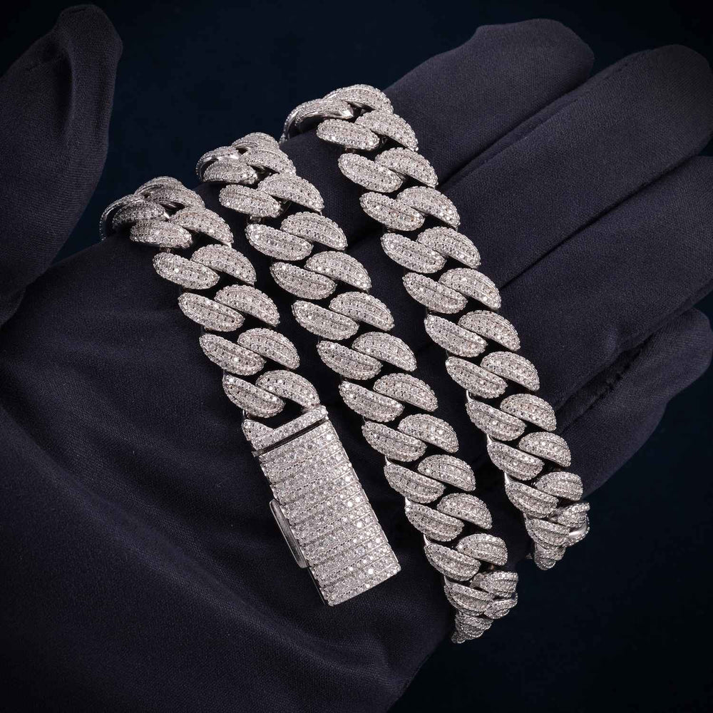 3 Row 13MM Moissanite Miami Cuban Link Chain 14K Gold icecartel hand